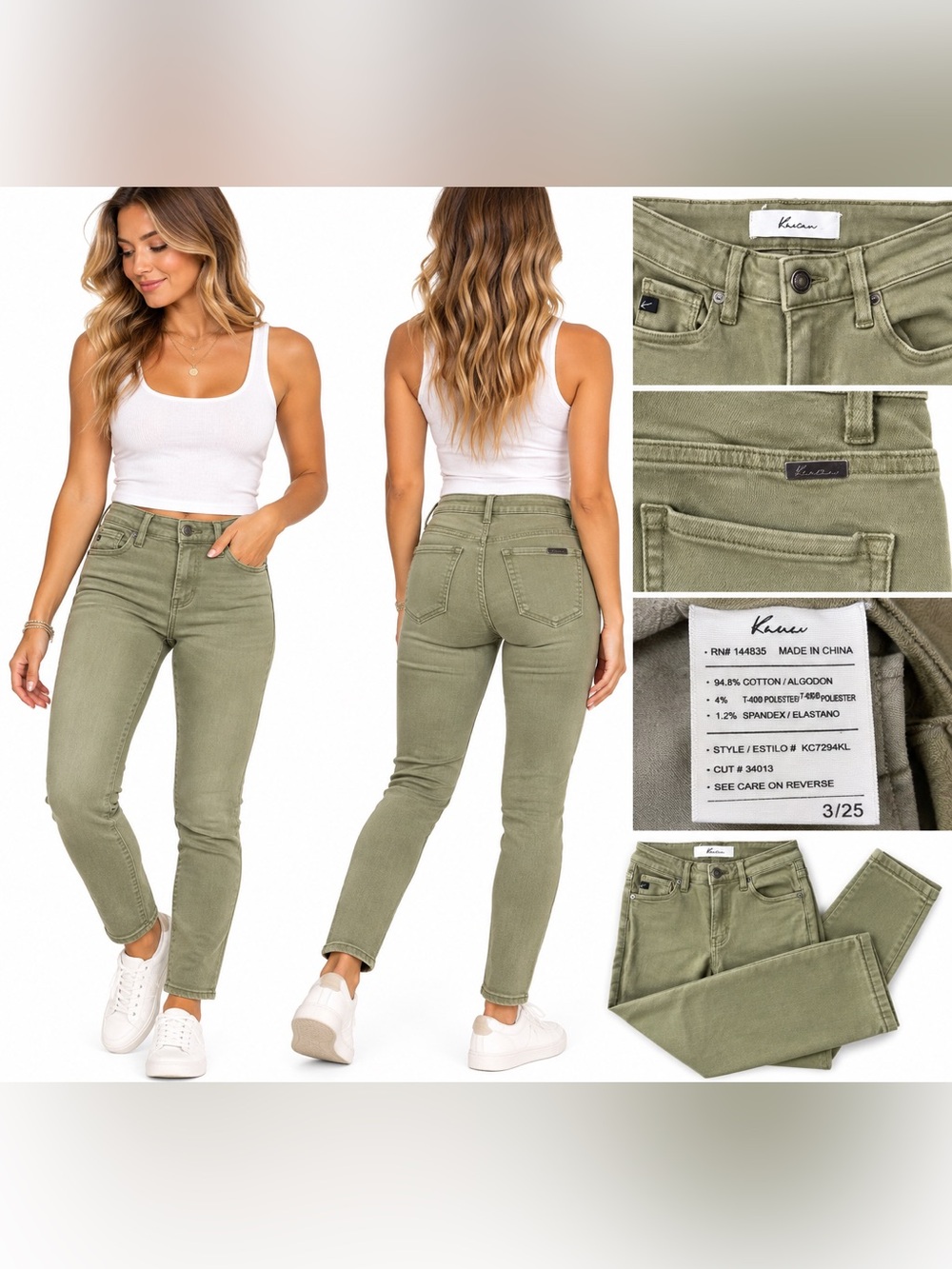 KanCan Women’s Olive Green Skinny Jeans Size 3/25 Stretch High Rise Denim